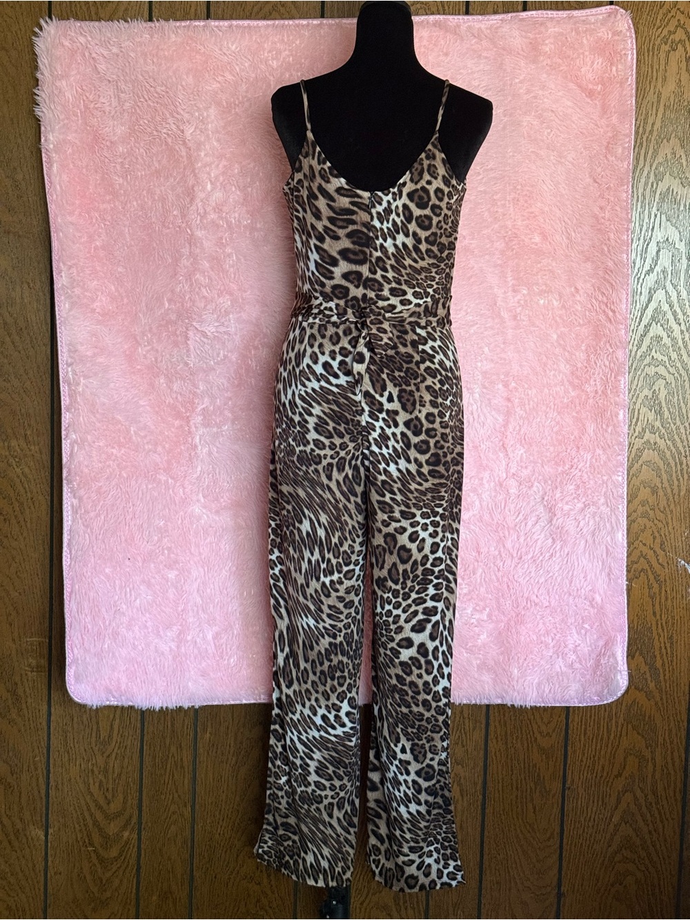 En Focus Studio Leopard Animal Print Wide Leg Jumpsuit Size 4 Belted